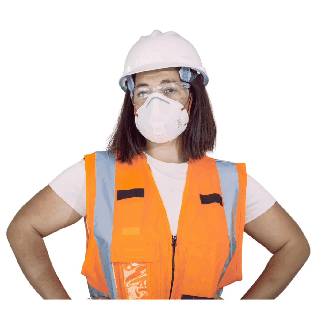 trabajadora con herramientas de seguridad